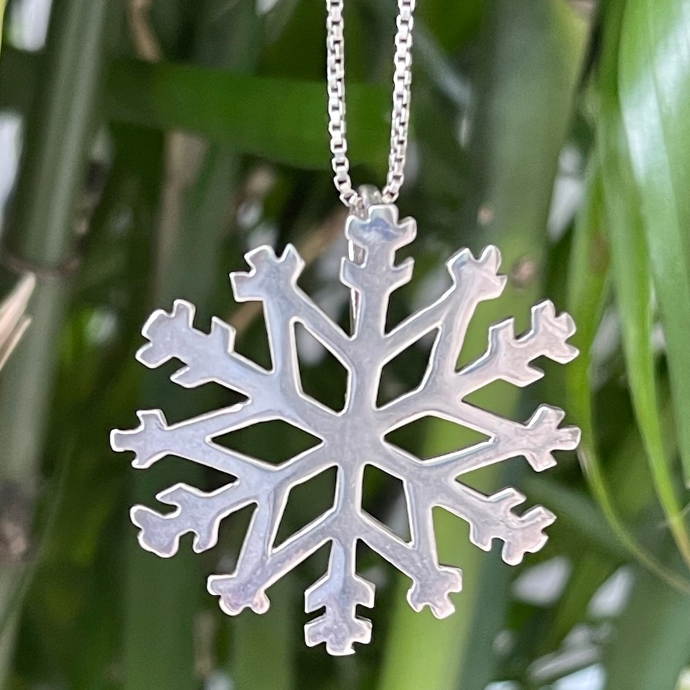 Snowflake Pendant Necklace 925 Sterling Silver Taxco Artisan Cut Out Christmas 1